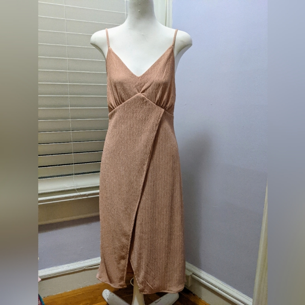 Zara Mauve Pink tie-back faux wrap midi dress